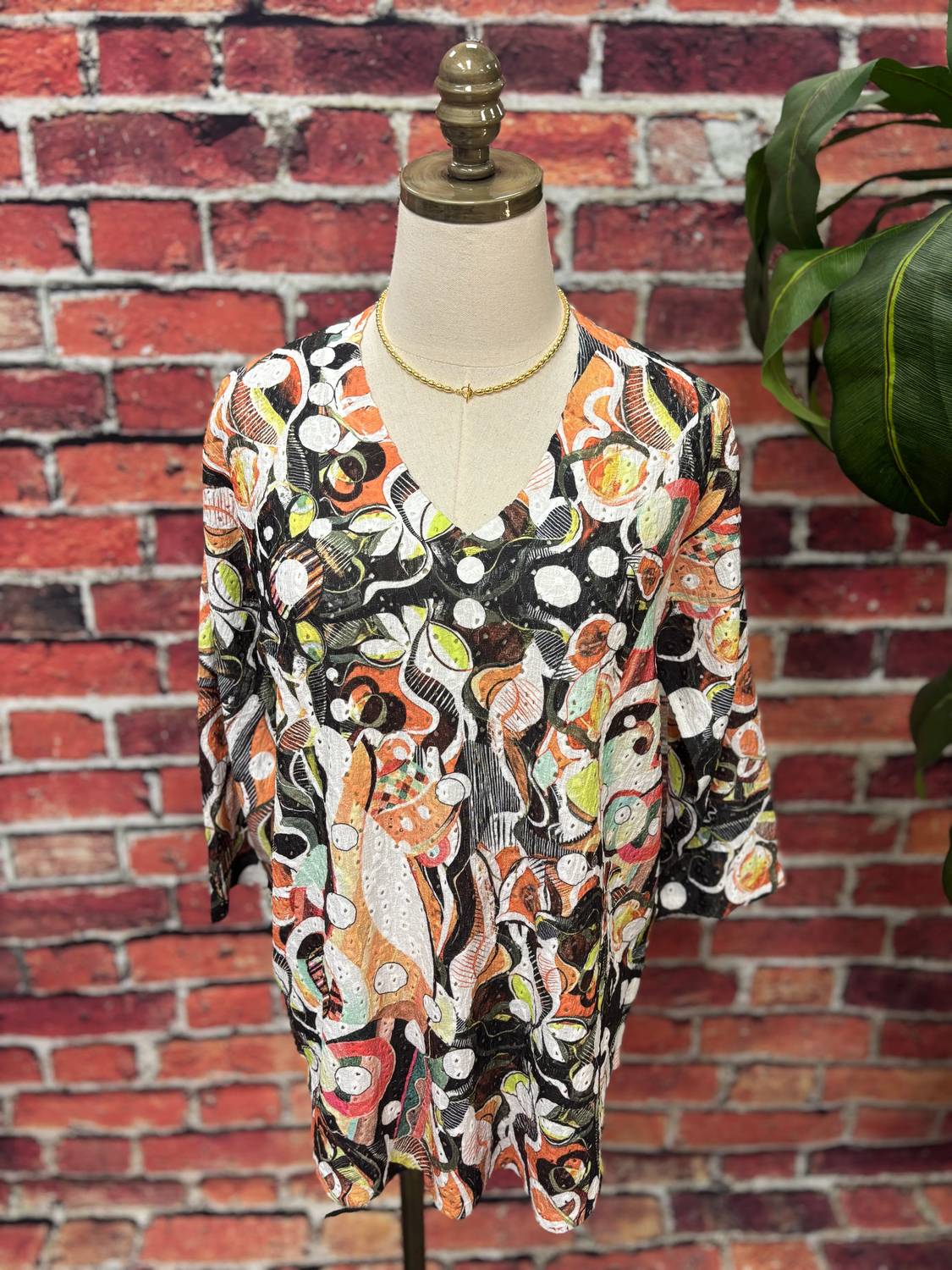 Inoah - Gallery Print Eyelet Top