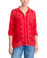 Johnny Was WESTERN AUDREY COLLARED SHIRT in racer red - women's blouse