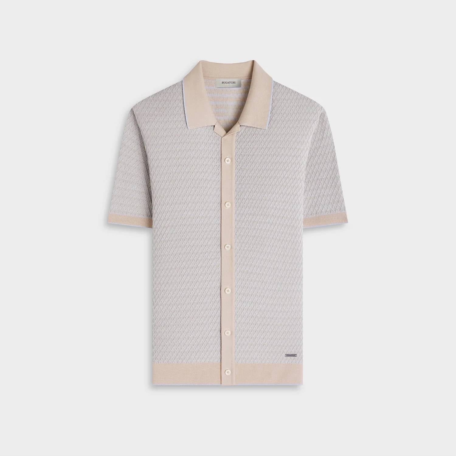 Bugatchi Uomo - Men's Two-Tone Honeycomb Button-Front Short-Sleeve Sweater