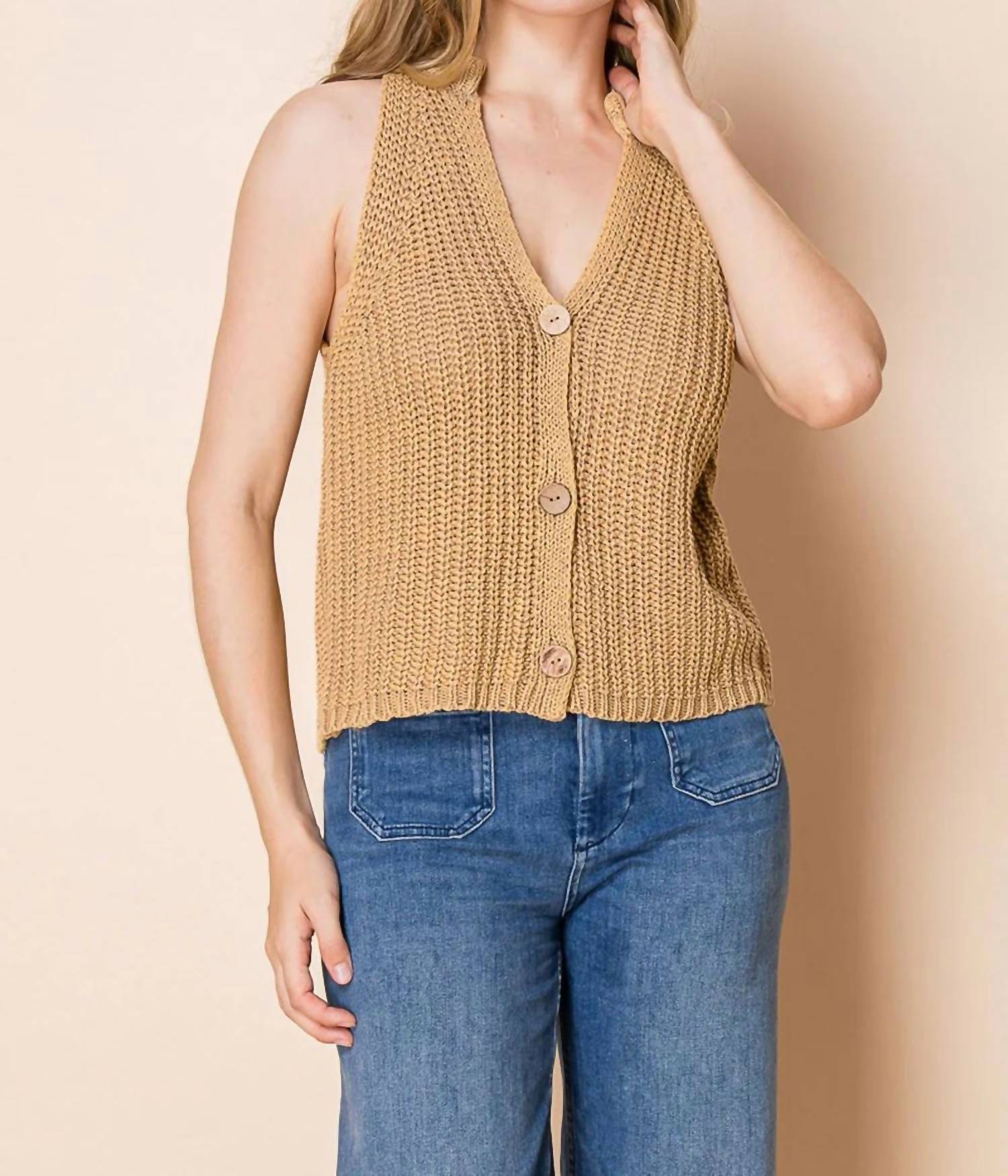 White Birch - Sleeveless Solid Knit Top