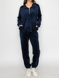 Knit Riot - Velour Quarter-zip Pullover Sweatshirt