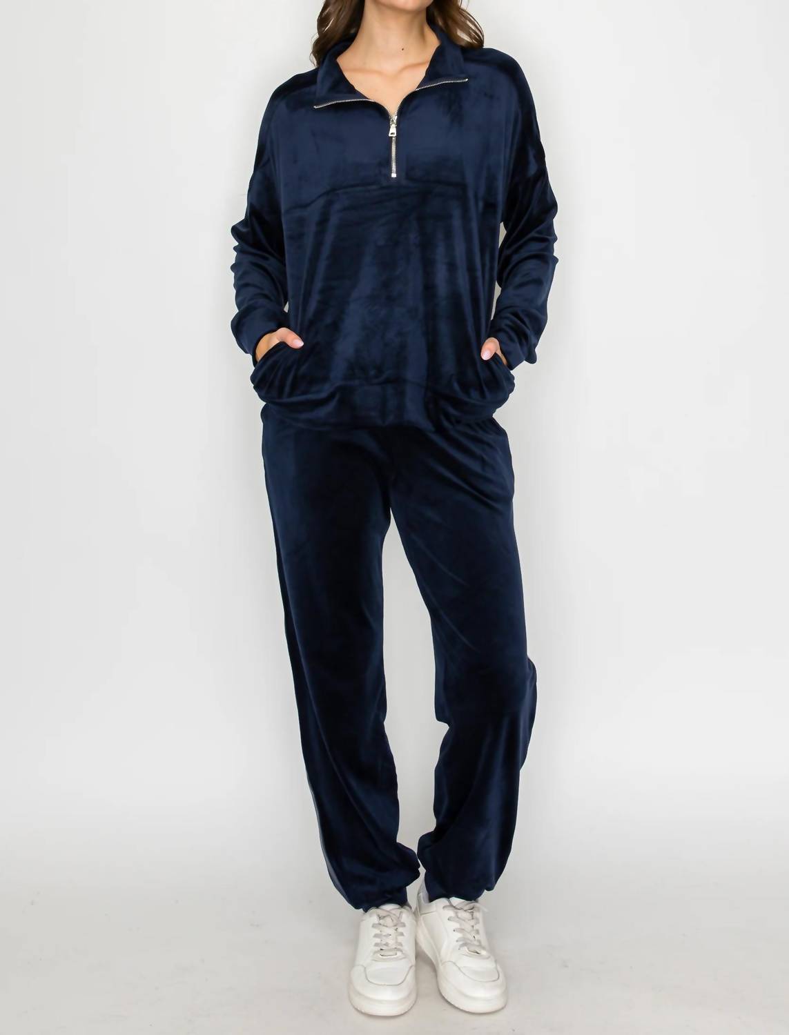 Knit Riot - Velour Quarter-zip Pullover Sweatshirt