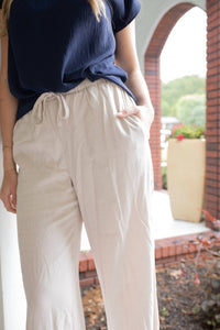 mystree Effortless Style Paperbag Waist Wide Leg Pants in beige - women's pants