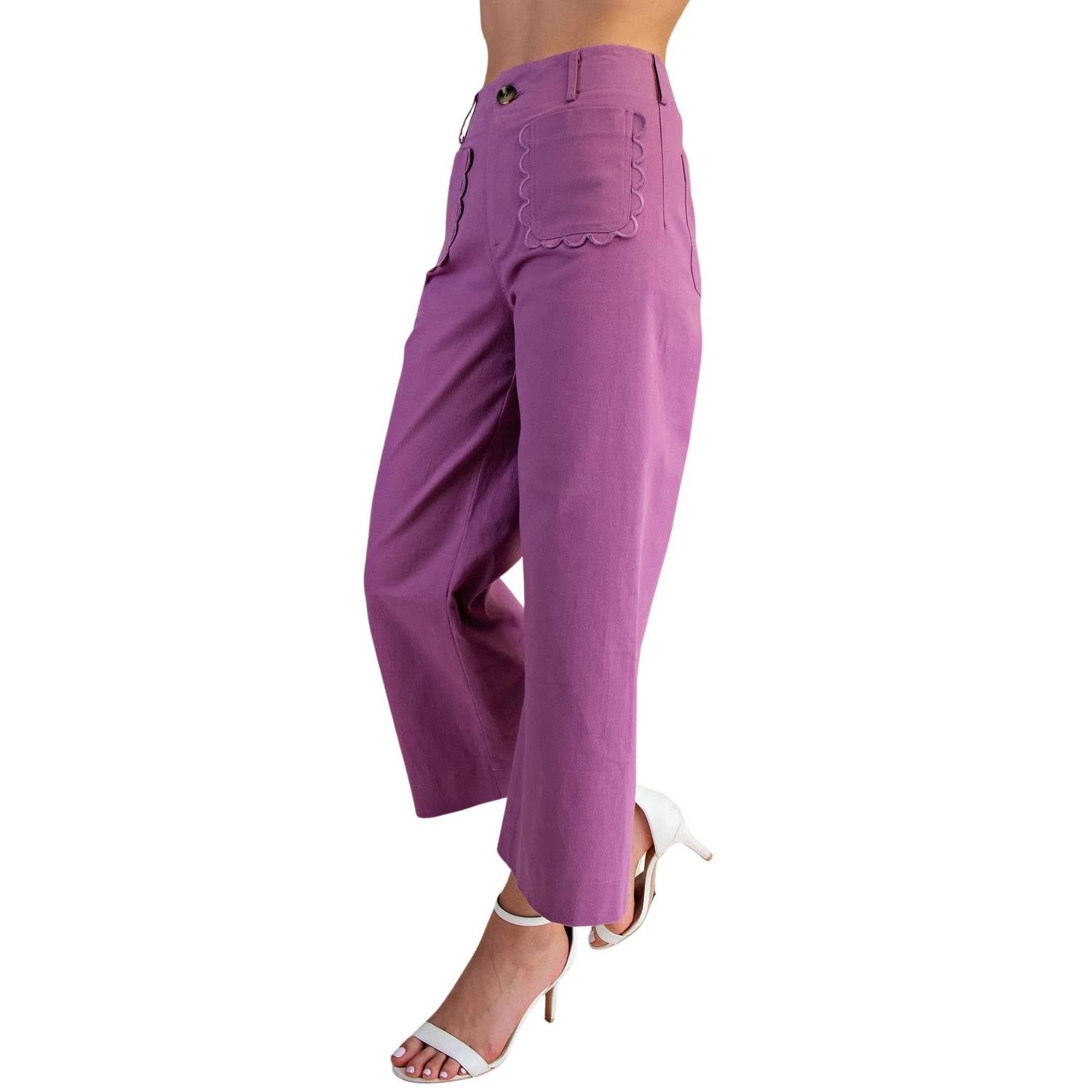 Glam - Women's Colette Wide Leg Scallop Pocket Pants