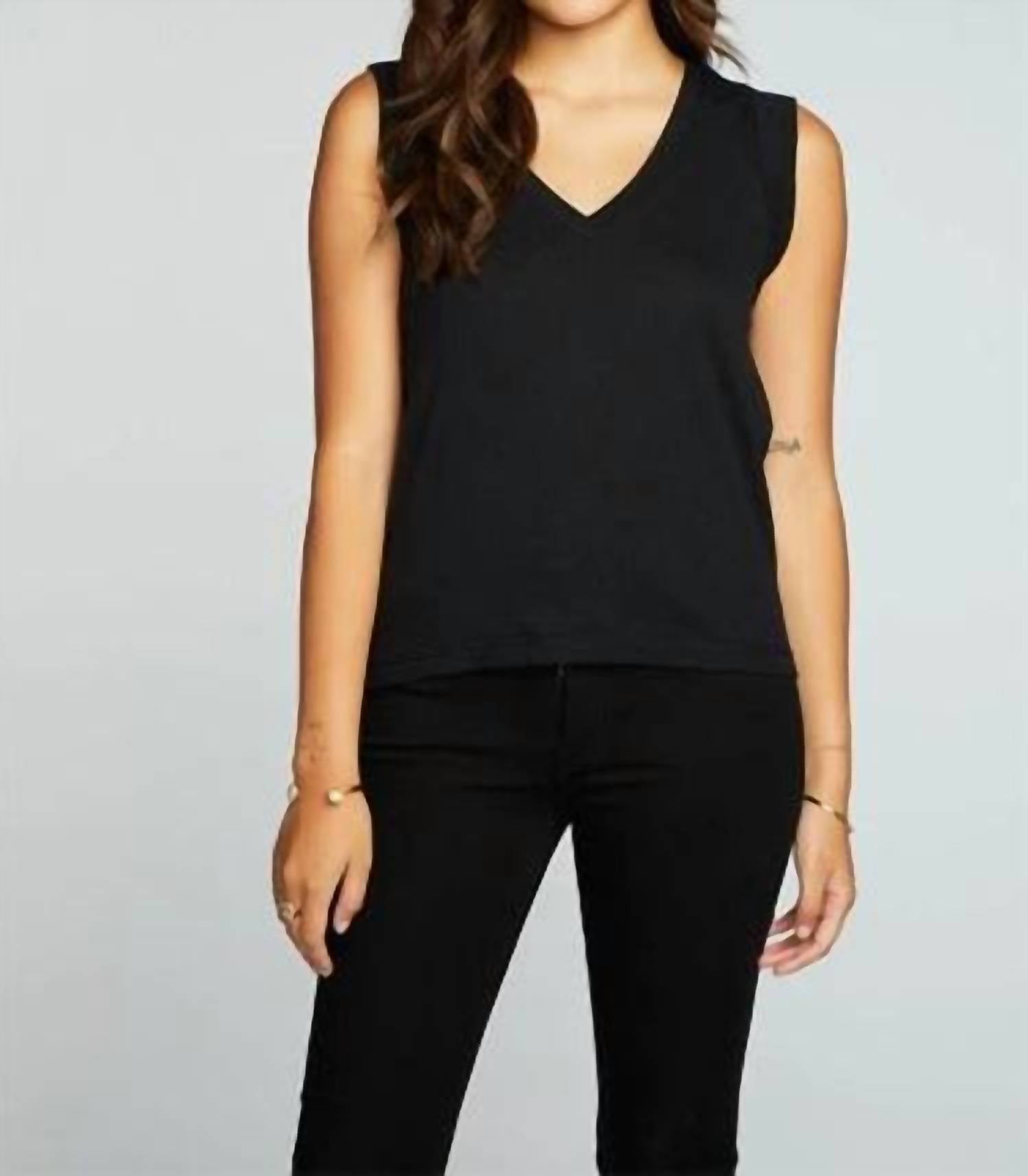 Chaser - Gauze Jersey Rolled Armhole V-neck Muscle Tee