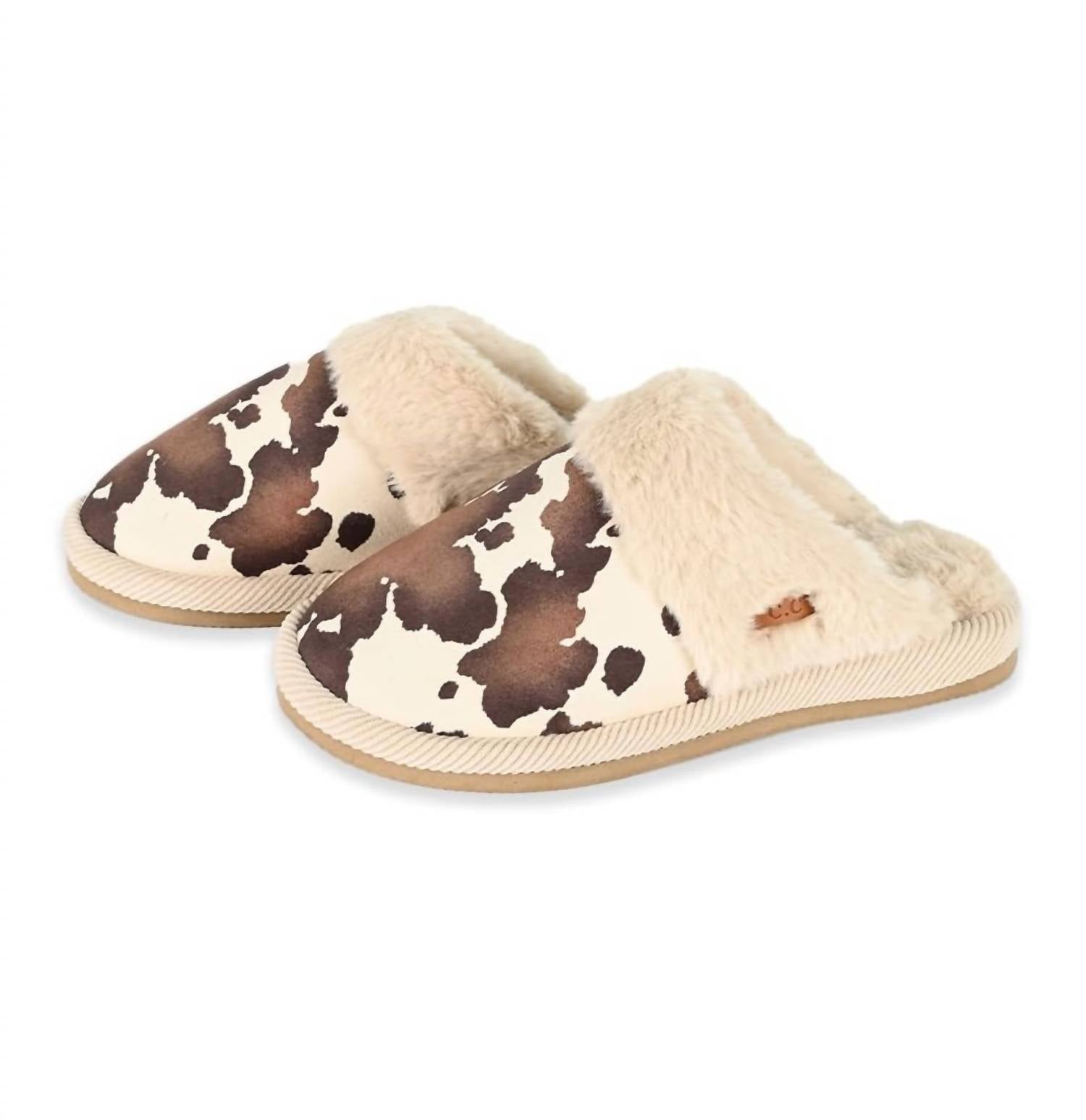 C.C - Women's Cow Print Plush Slippers