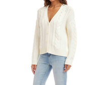 Karen Kane Cable Knit Cardigan Sweater in cream - women's cardigan - detail view