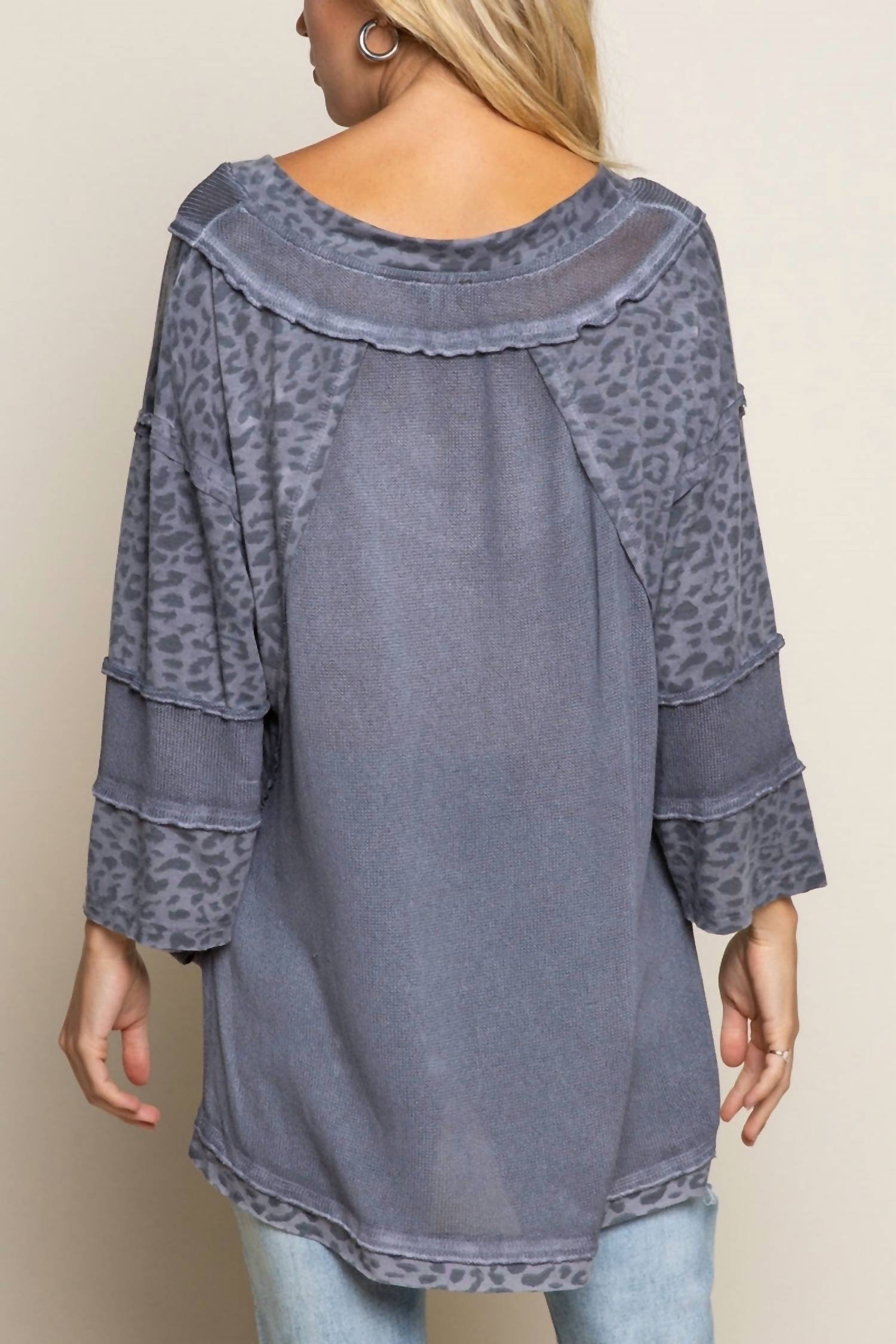 POL Fearless Perfect Knit Top in charcoal - women's sweater - detail view