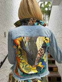 Stacy Bradley Light Denim Jacket in orange feather - women's jacket - detail view
