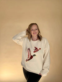 WISHLIST Flying Duck Long Sleeve Sweater in white - women's sweater
