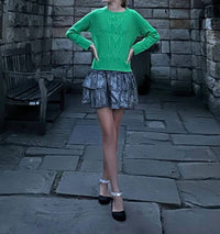 little Olin Girl's Braided Knit Sweater in green - kids' sweater - detail view