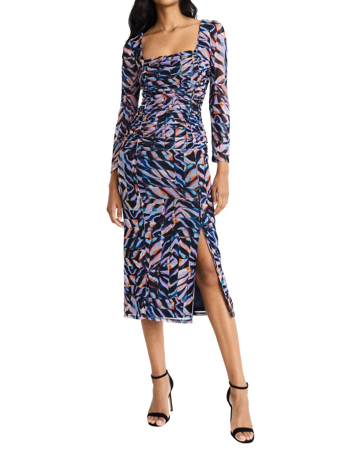 Donna Morgan - Ruched Bodice Mesh Midi Dress