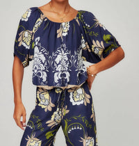 Fifteen Twenty Kasey Peasant Scoop Neck Top in print - women's blouse