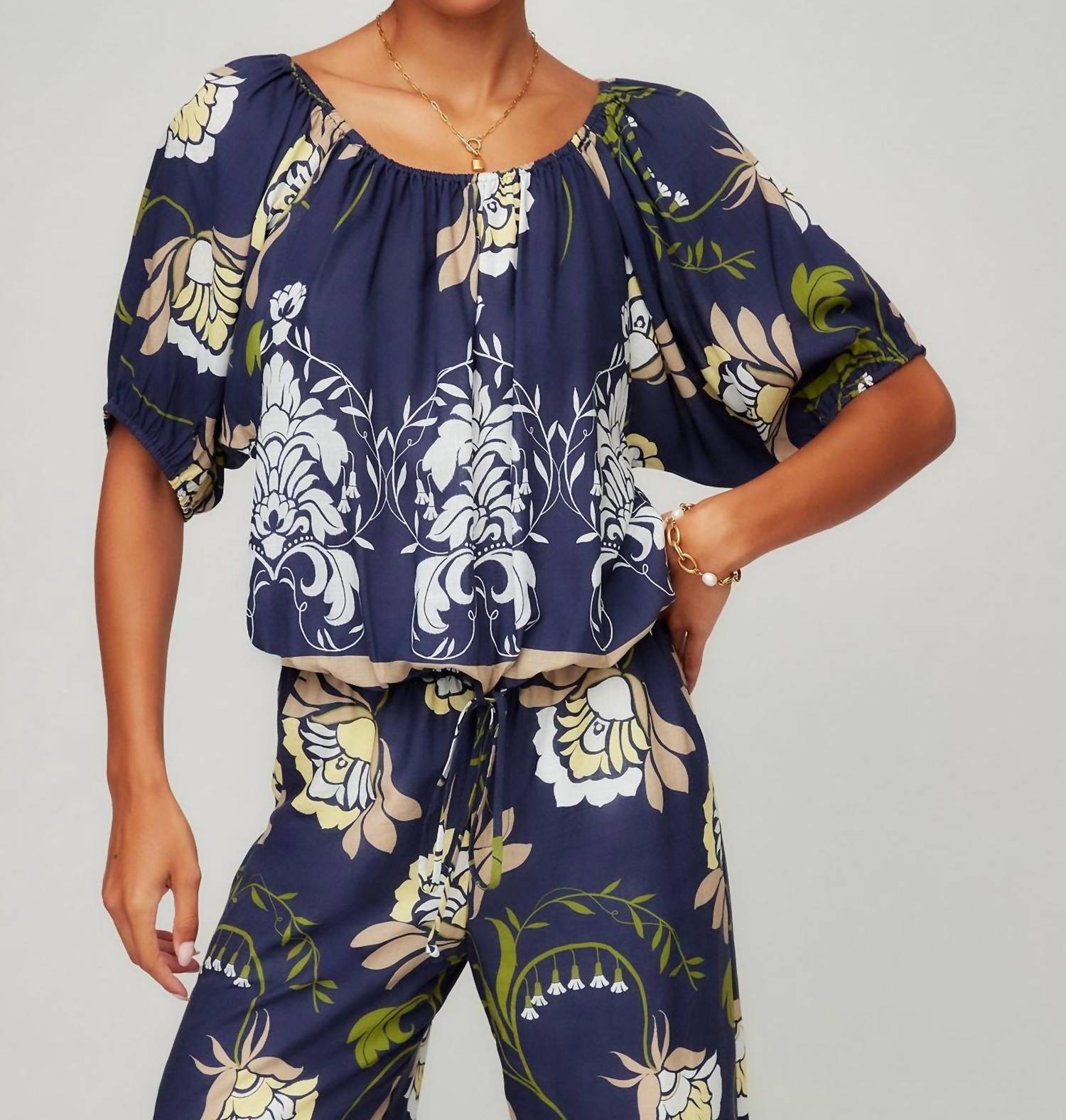 Fifteen Twenty Kasey Peasant Scoop Neck Top in print - women's blouse