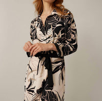 Joseph Ribkoff Floral Belted Shirt Dress in beige black - women's dress - alternate view
