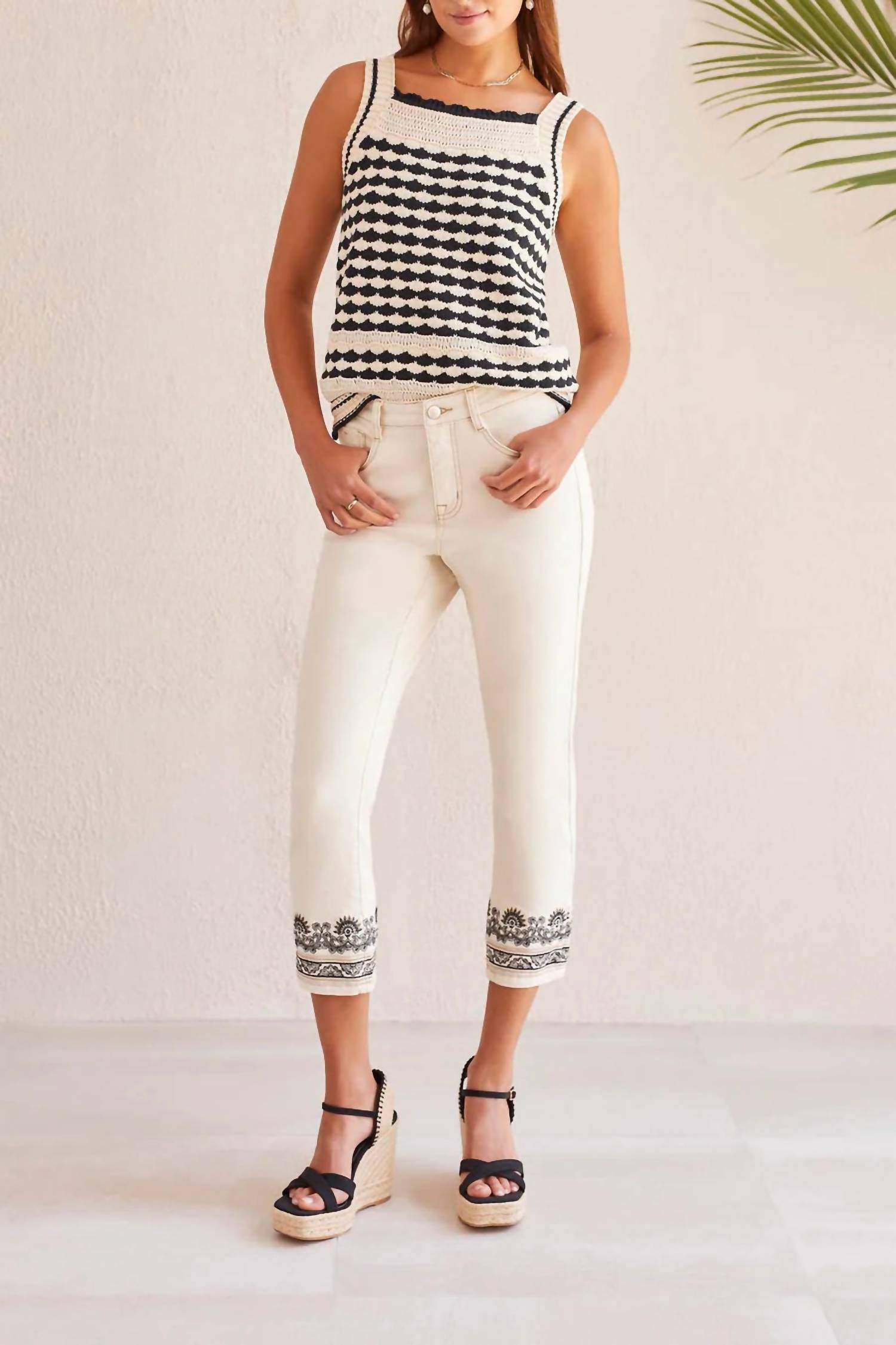 Tribal - Wendolyn Wide Strap Crochet Sweater Tank - Plus