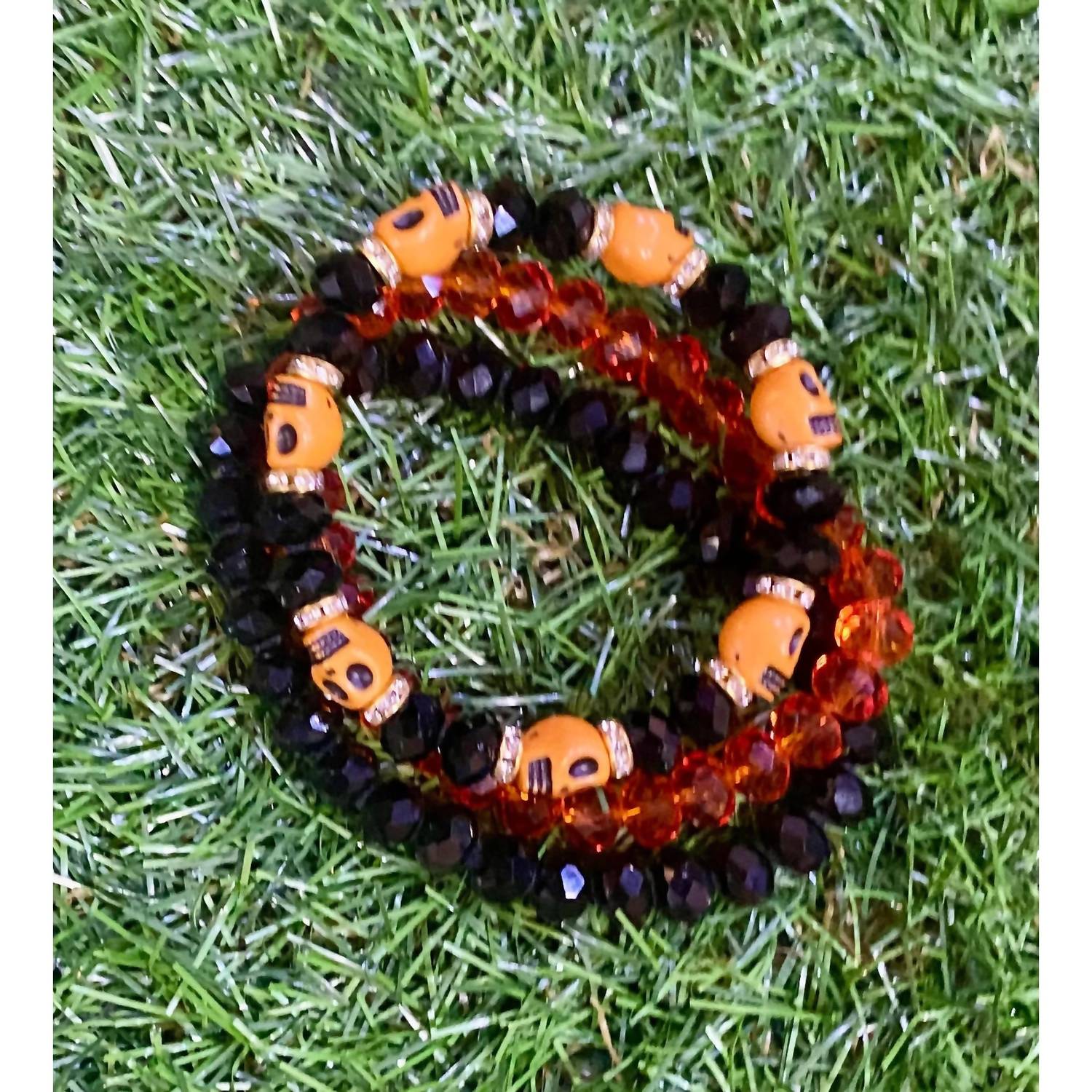 Sparkly South Wholesale - Women's Halloween Sugar Skull Stretchy Beaded Bracelet Set