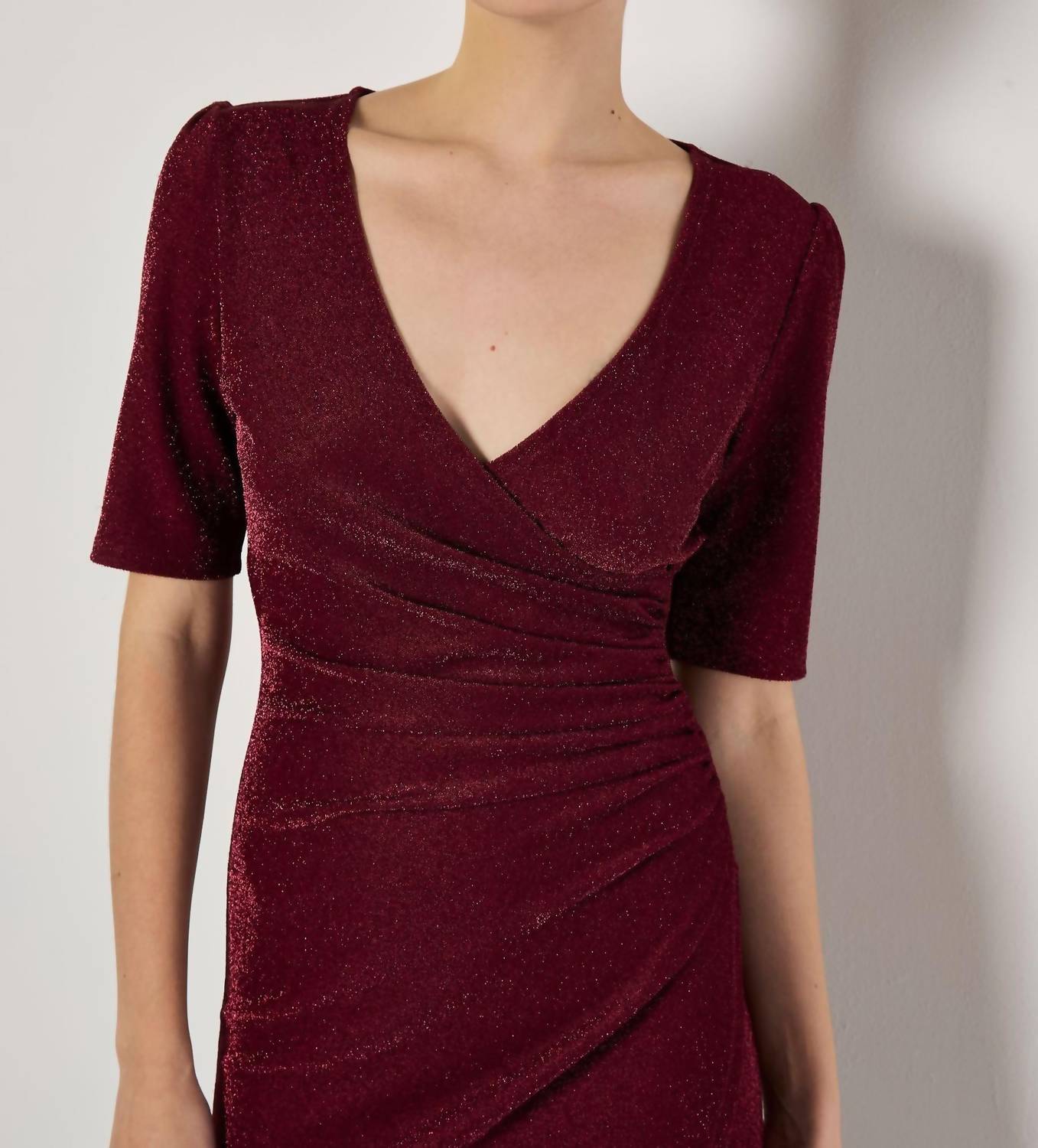 Apricot - Foil Sparkle Side Ruched Dress