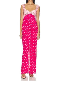 SALONI Chani Long Dress in polka strawberry - women's dress