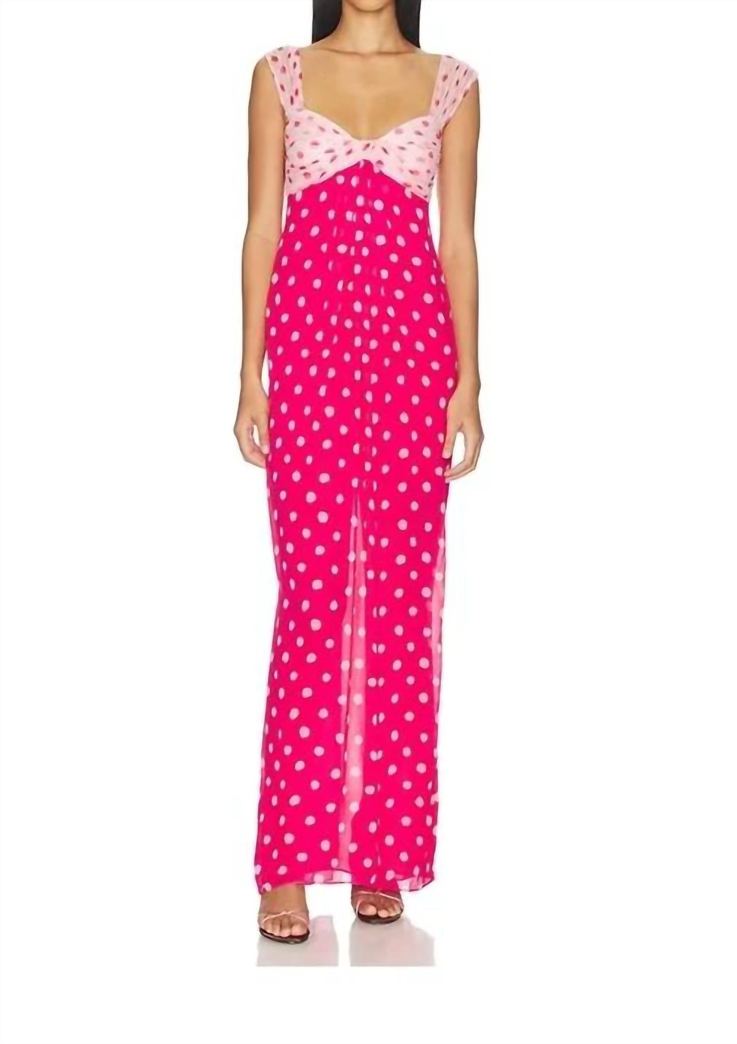 SALONI Chani Long Dress in polka strawberry - women's dress