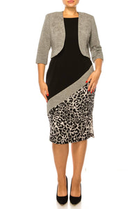 Maya Brooke - Asymmetrical Animal Print Jacket Dress