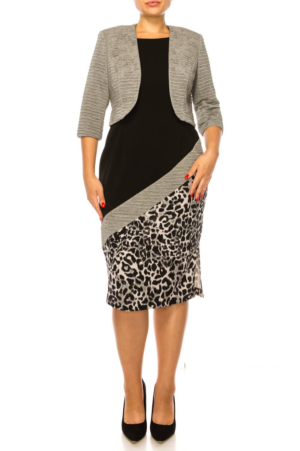 Maya Brooke - Asymmetrical Animal Print Jacket Dress