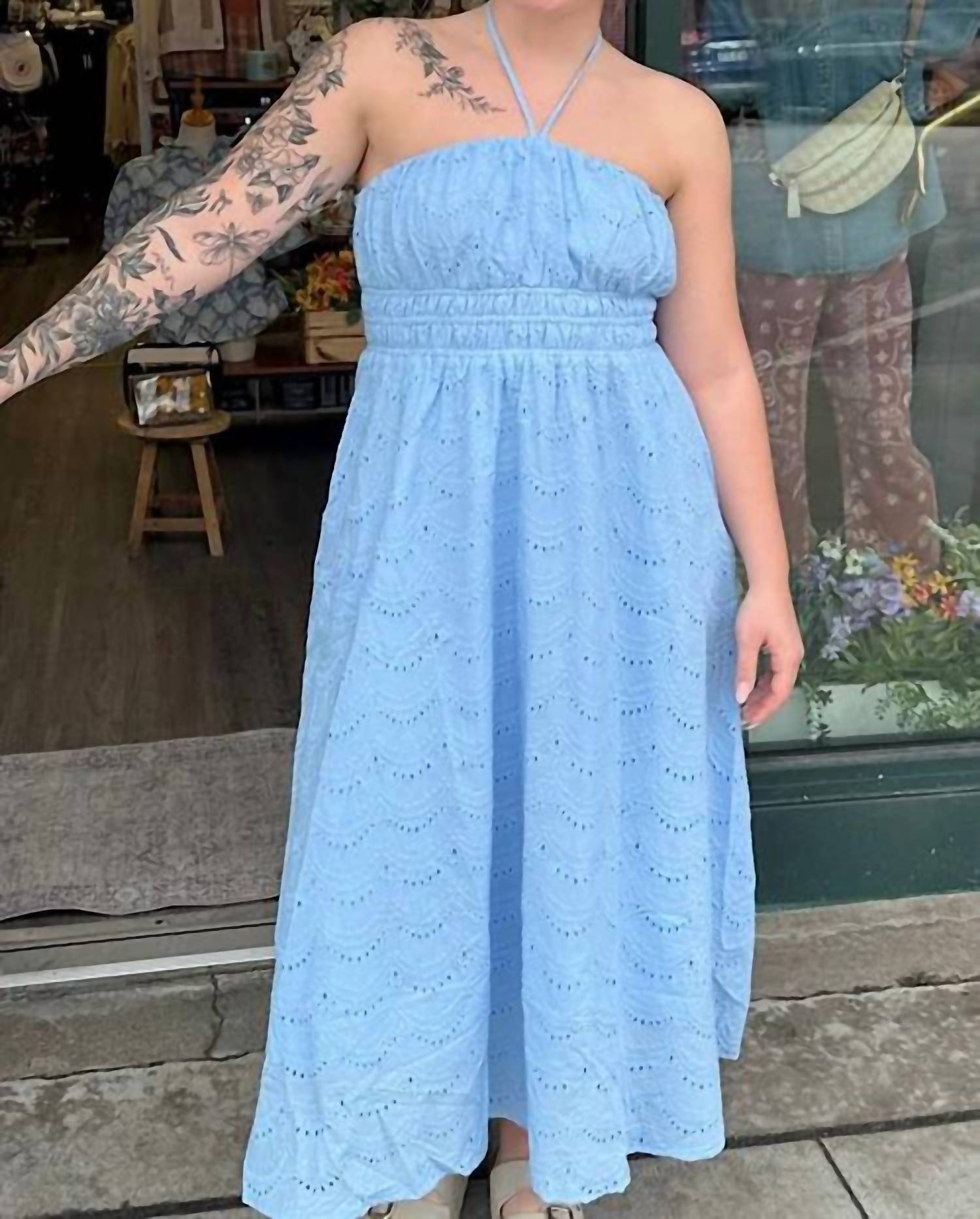 Entro - Women's Anneliese Eyelet Halter Midi Dress