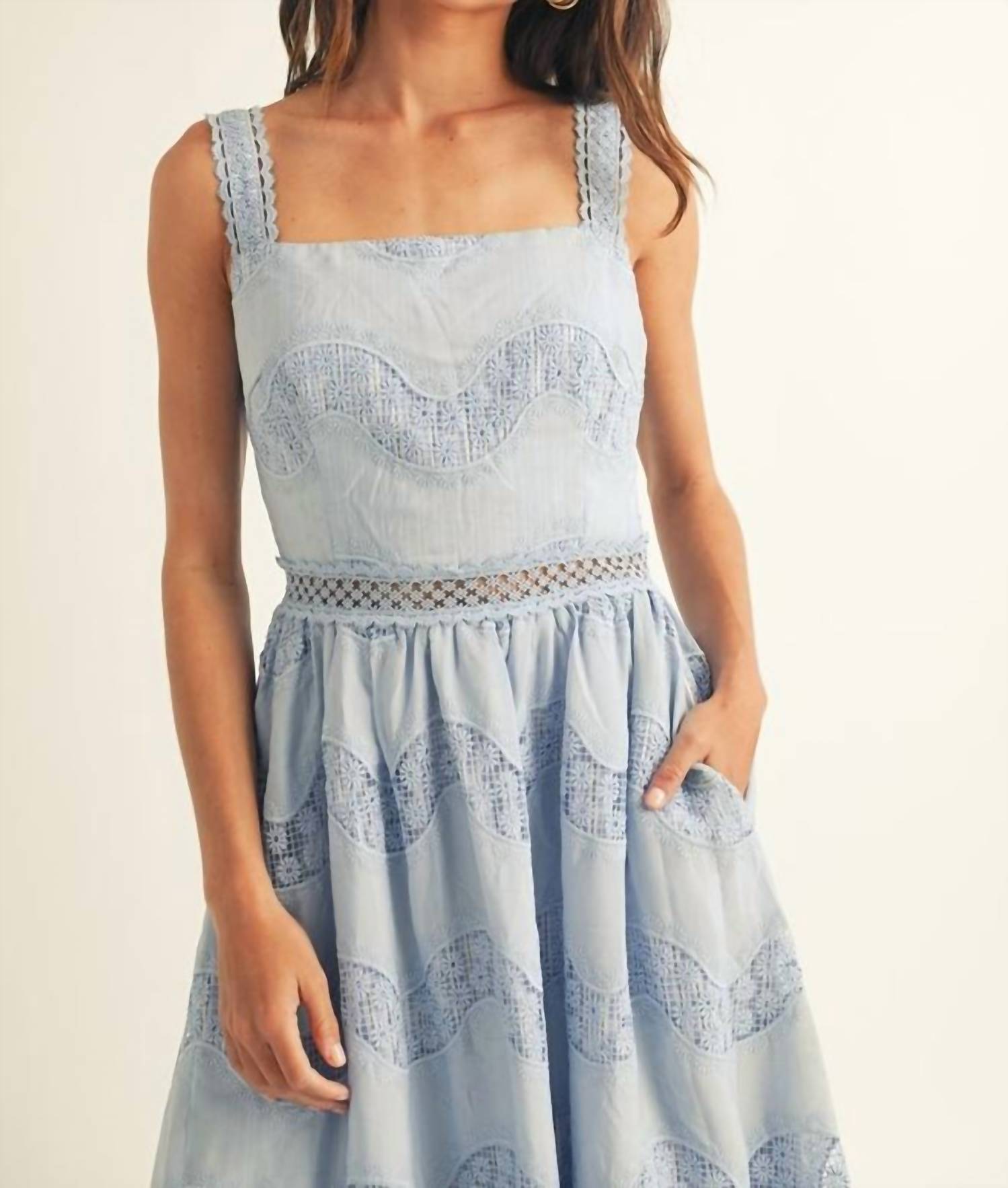 Just Me - Square Neck A-line Lace Midi Dress