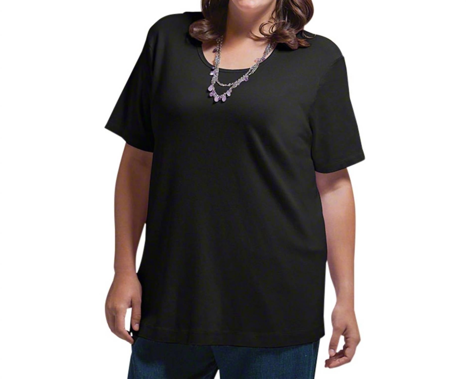 On The Plus Side - Jersey U-Neck Short Sleeve Tee - Plus