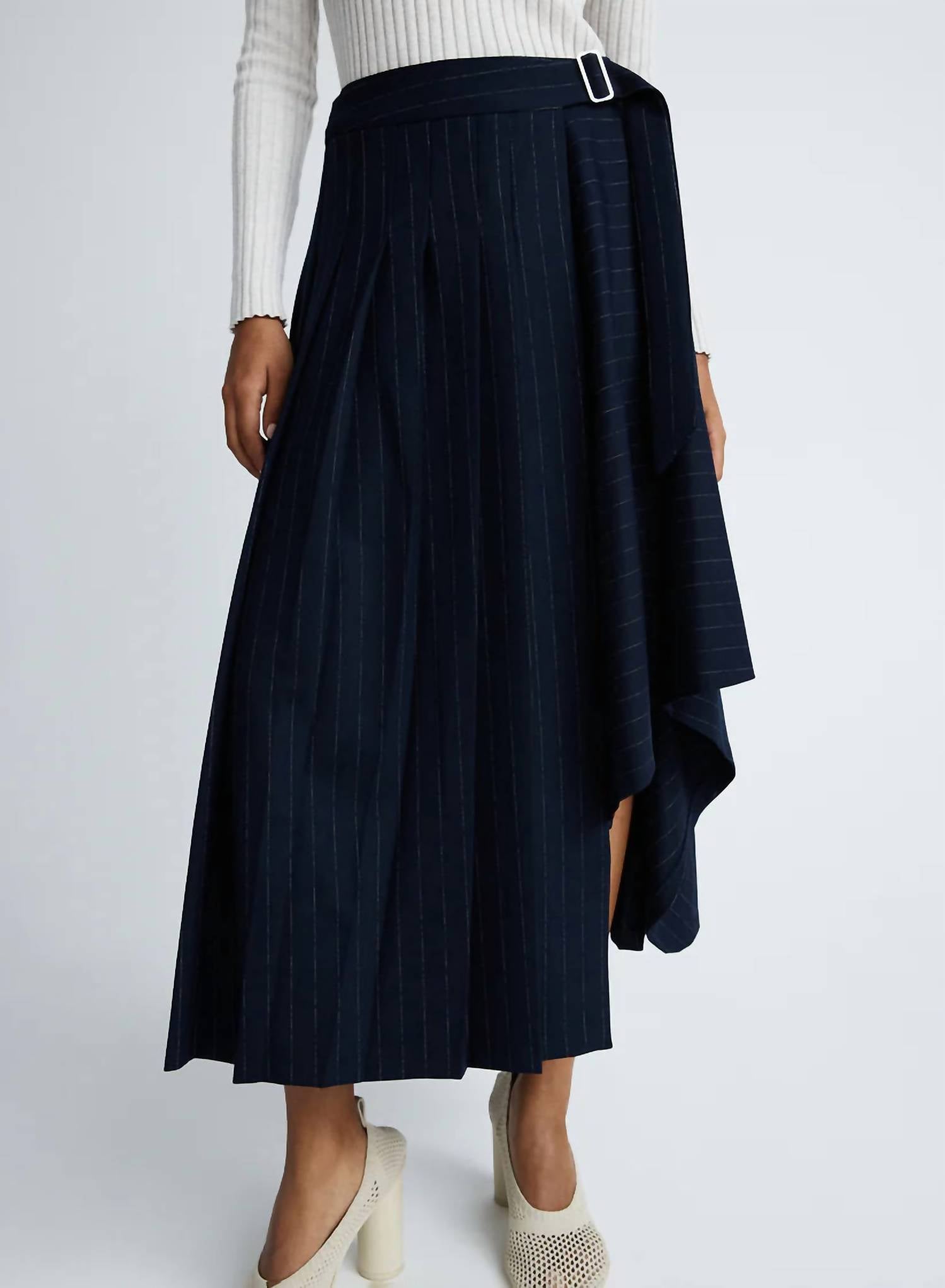 ANNA QUAN Virginia Midi Skirt in chalkstripe - women's skirt