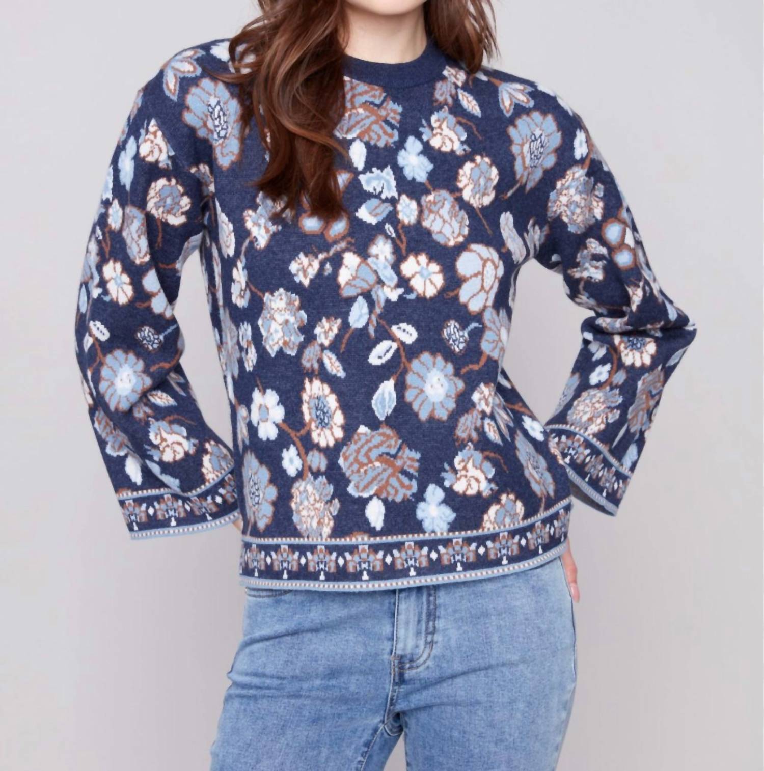 Charlie B - Crew Neck Jacquard Sweater