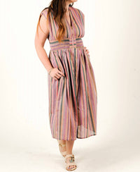 entro Acai Stripes Midi Dress in multi - women's dress - alternate view
