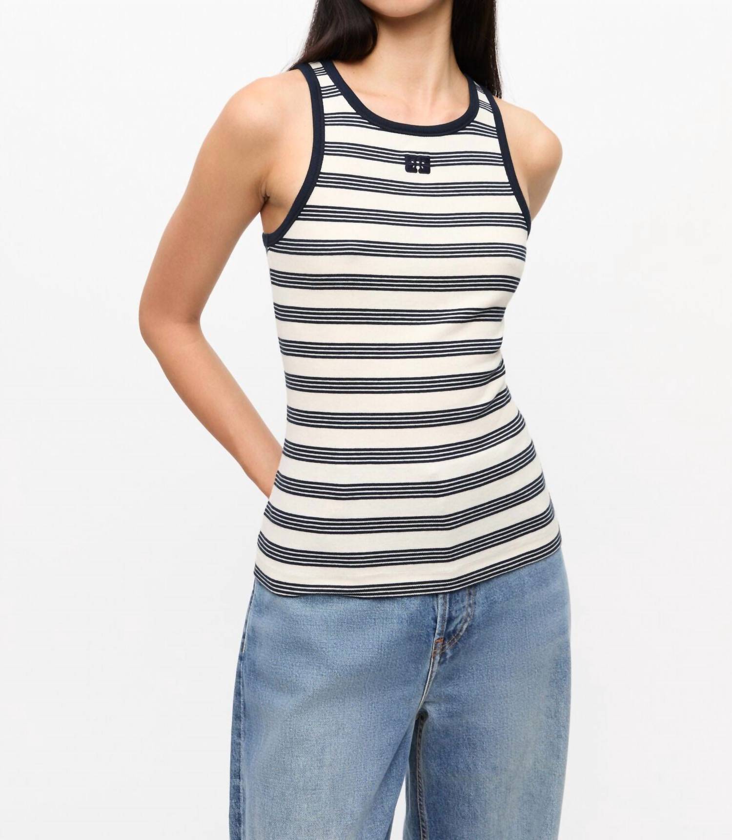 Ganni - Striped Soft Cotton Rib Tank Top