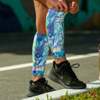 Zensah Print Compression Leg Sleeves in fluid art multi - men's item - detail view