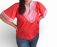 Thml - Wide Sleeve Contrast Trim V-neck Top