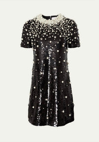 Carolina Herrera Embellished Mini Shift Dress with Pearlescent Detail in black pearl - women's dress - view 4