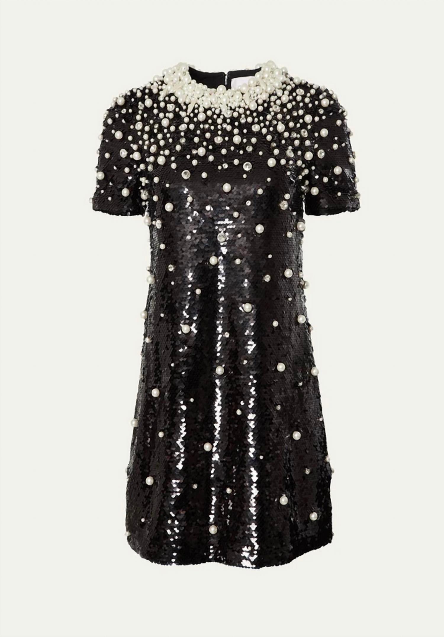 Carolina Herrera Embellished Mini Shift Dress with Pearlescent Detail in black pearl - women's dress - view 4
