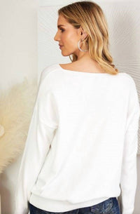 Venti6 - Studded Heart Long Sleeve V Neck Sweater