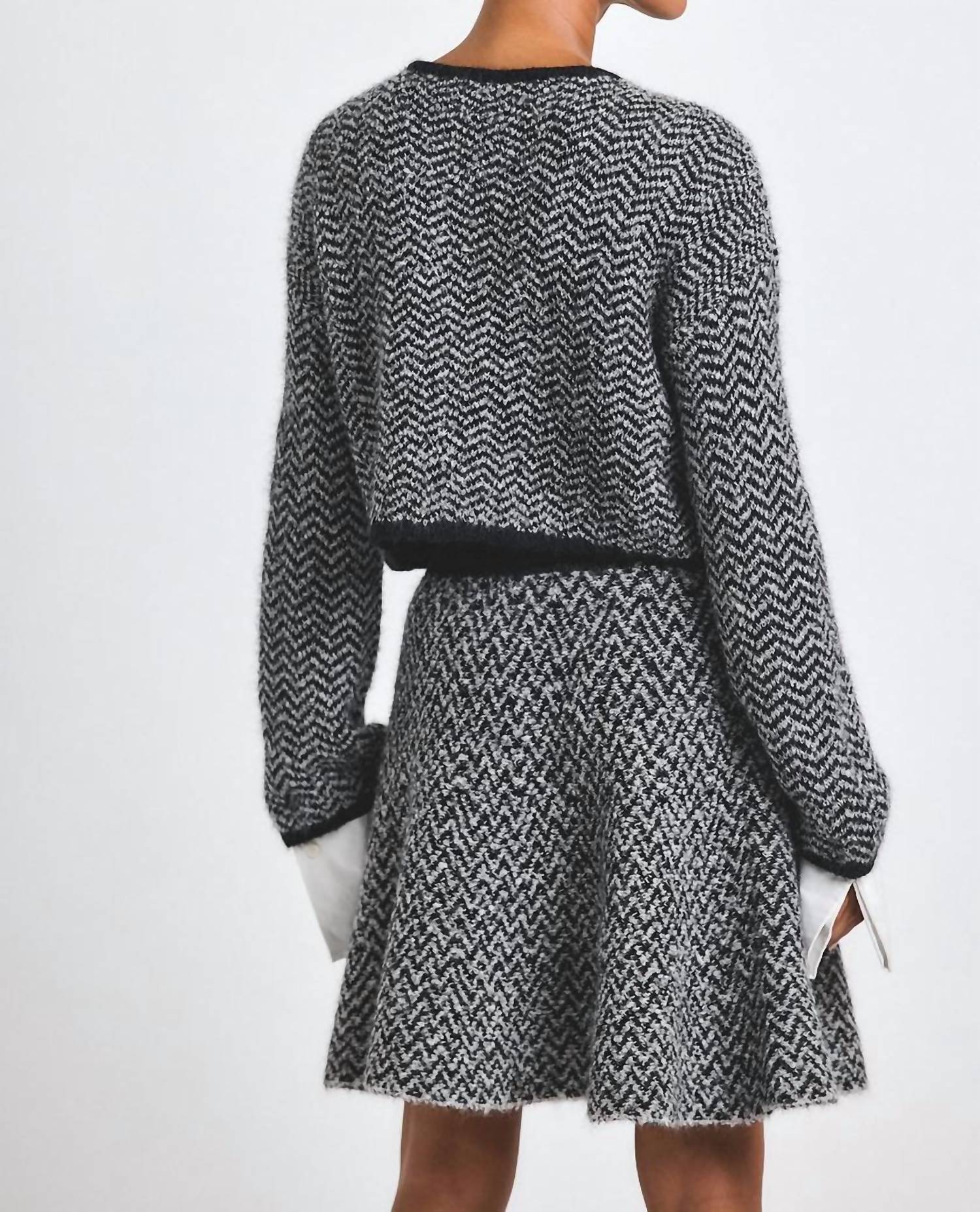 Derek Lam 10 Crosby Sabine Herringbone Knit Cardigan in black white - women's cardigan - alternate view