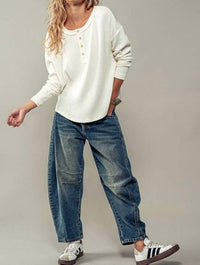 Urban Daizy - Delilah Textured Knit Henley Tee