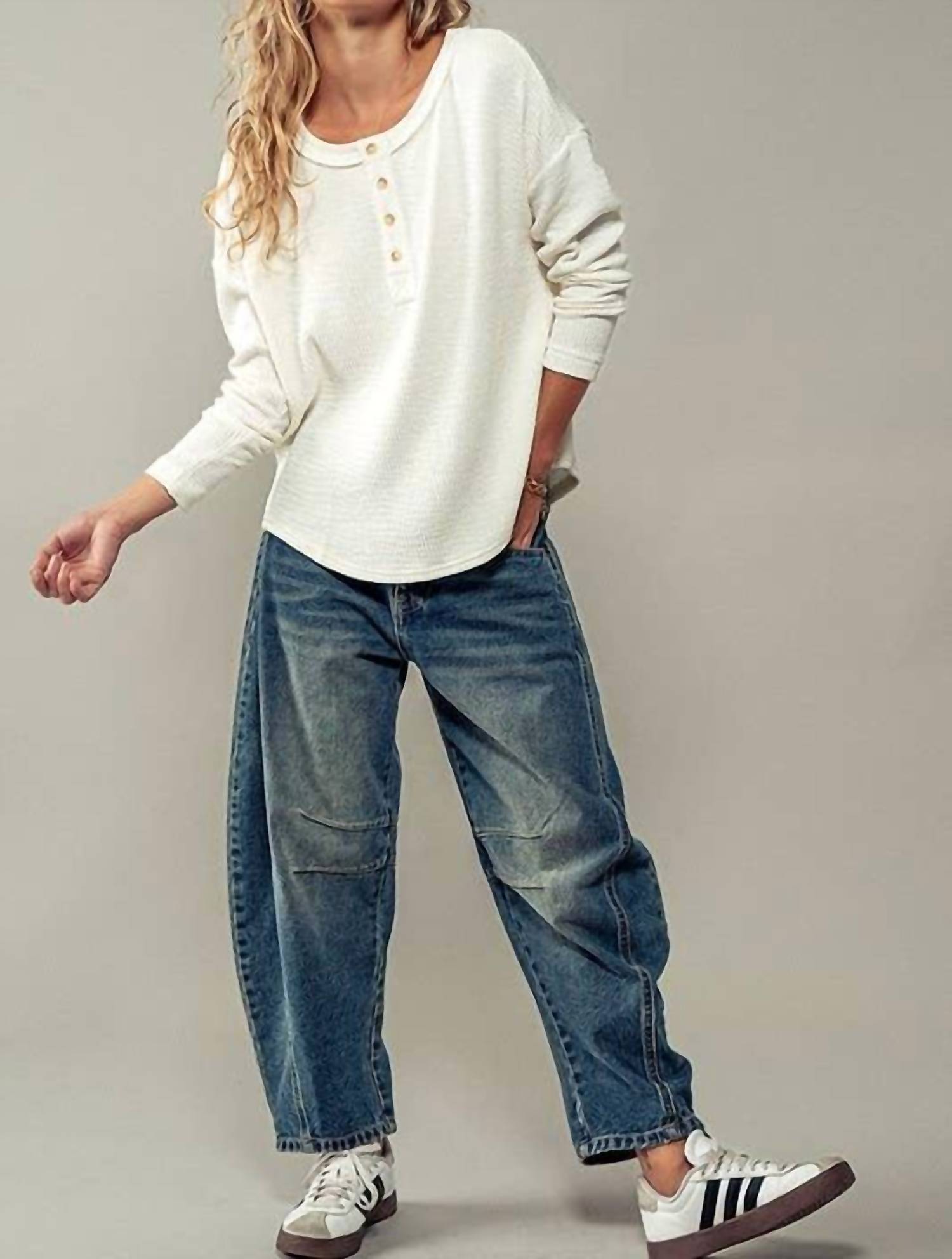 Urban Daizy - Delilah Textured Knit Henley Tee