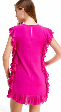 Pretty Follies Barbie World Ruffle Trim Mini Dress in magenta - women's dress - detail view