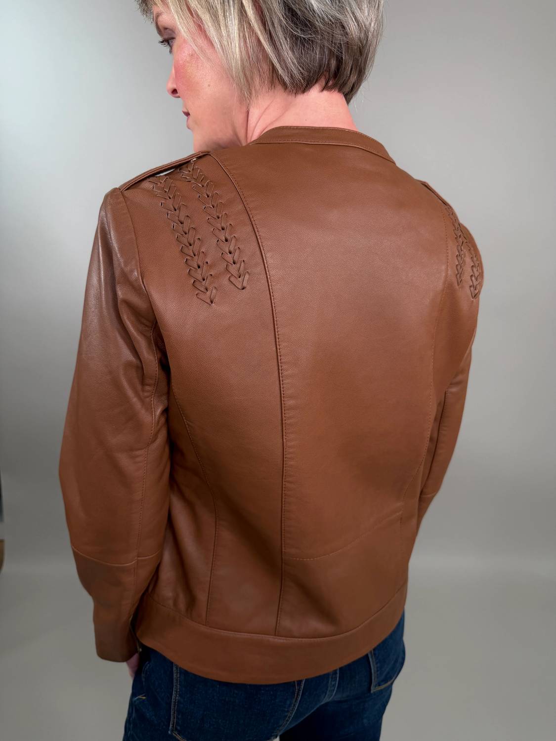 11 Uptown - Braided Detail Leather Jacket