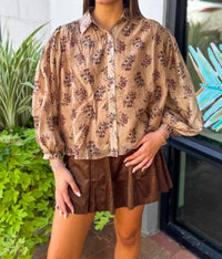 Entro - Vintage Floral Button-Up Blouse