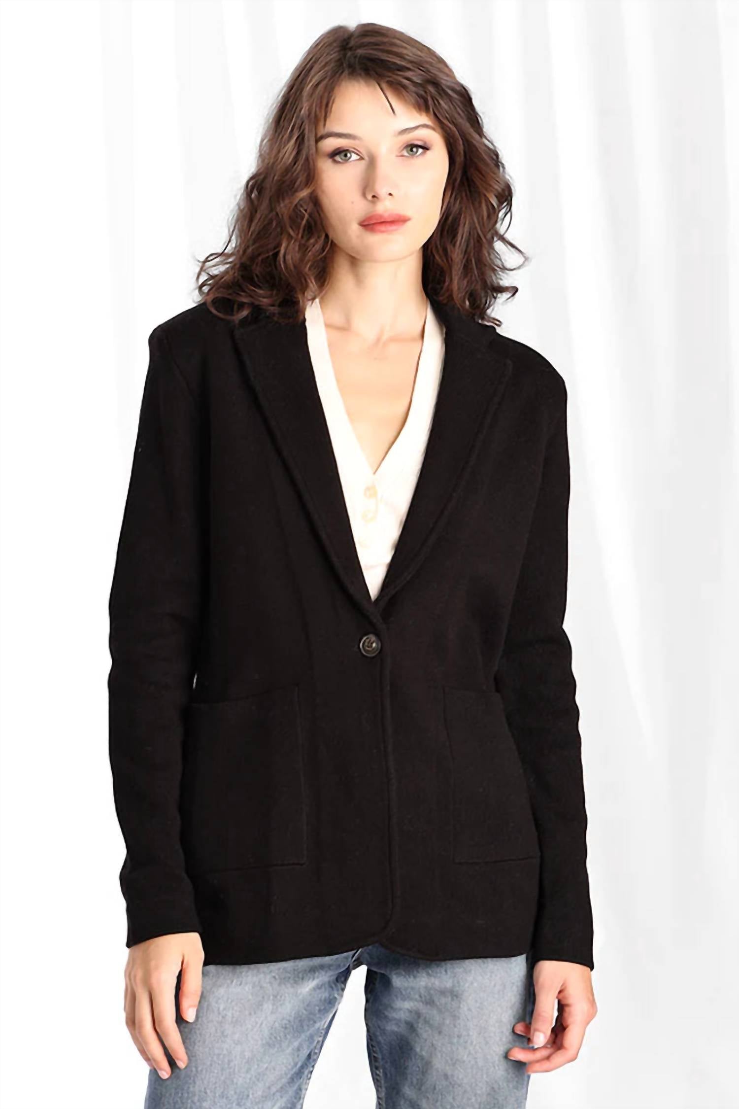 Minnie Rose - Cotton Blend Fitted Blazer