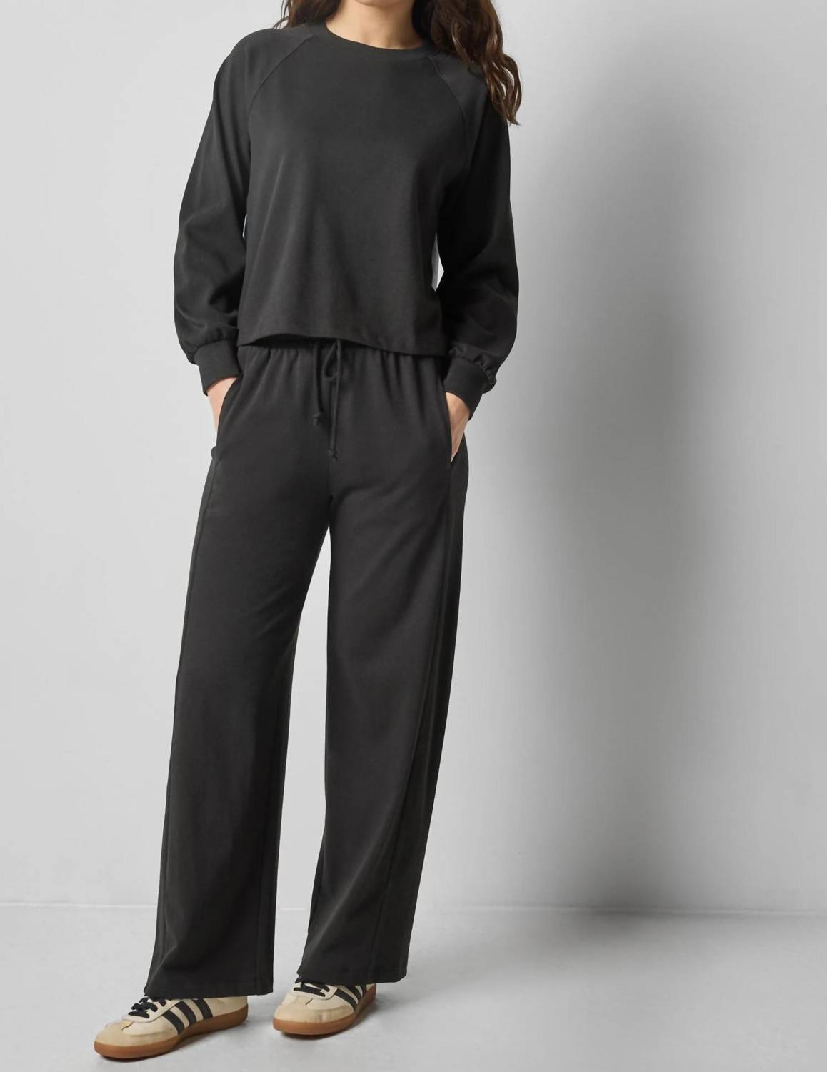 Lilla P Drawcord Wide Leg Pants in black - women's pants