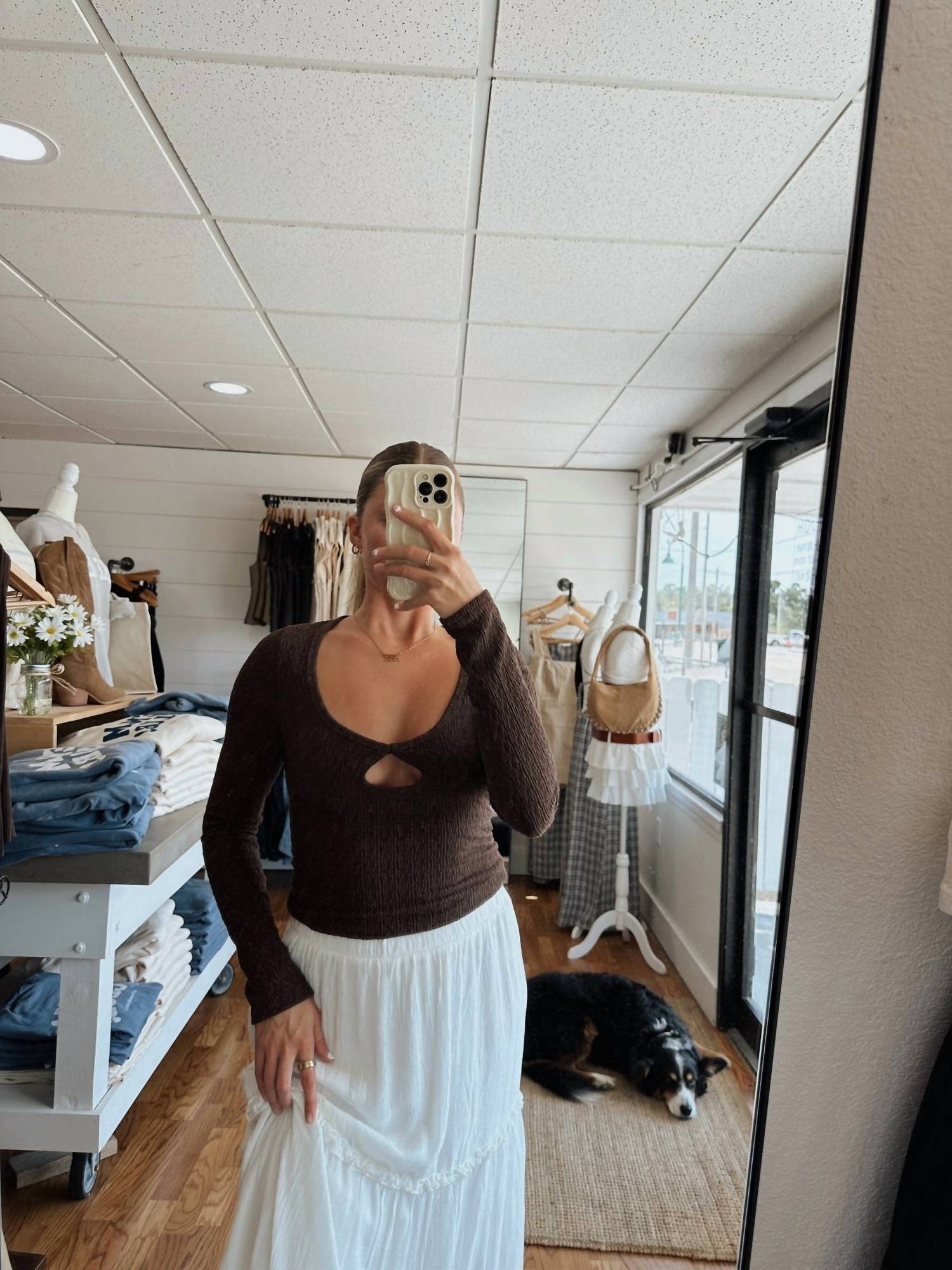 Blue Blush - Long Sleeve Keyhole Top