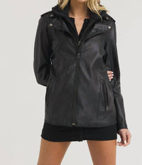 jakett Maxi Burnished Leather Jacket in black - women's jacket - detail view