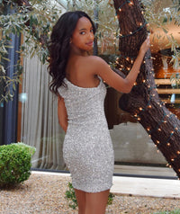 8apart Margot One Shoulder Mini Dress in silver - women's dress - alternate view