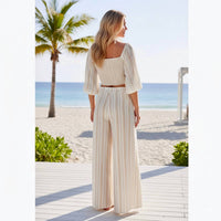 Peixoto - Resort-wear Wide Leg Pant & Crop Top Set
